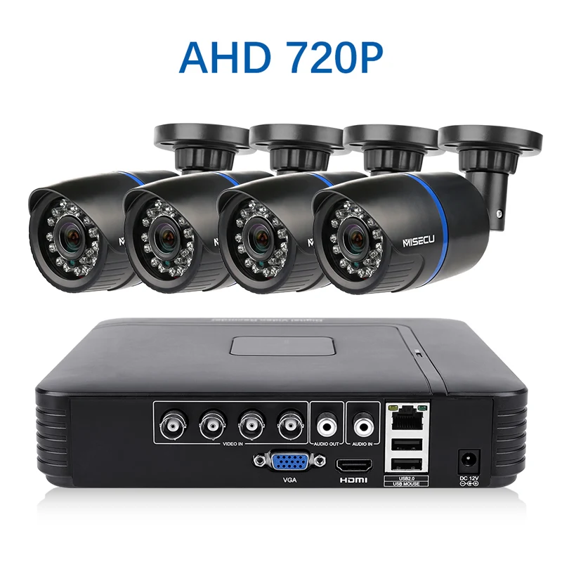 Черный MISECU 4CH CCTV система 720 P 3 в 1 аналоговая камера высокого разрешения, система видеонаблюдения, цифровой видеорегистратор 2 шт. 1,0 МП система наблюдения с инфракрасными датчиками камера 1200 TVL камера наблюдения - Цвет: Черный