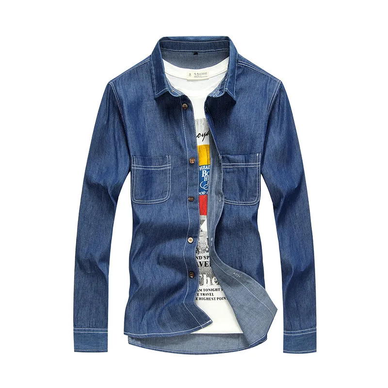 Весна-лето 2016 Новое поступление джинсовая рубашка с длинным рукавом приталенная