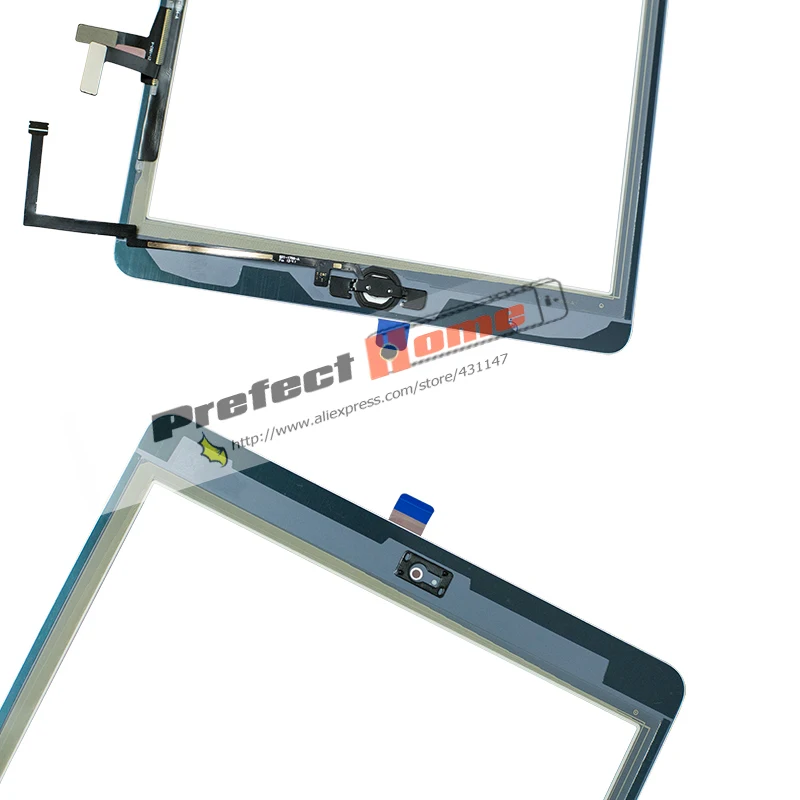 Для iPad Air1 20 шт./лот сенсорный экран дигитайзер и клей + home flexcable завершенный A1474 A1475