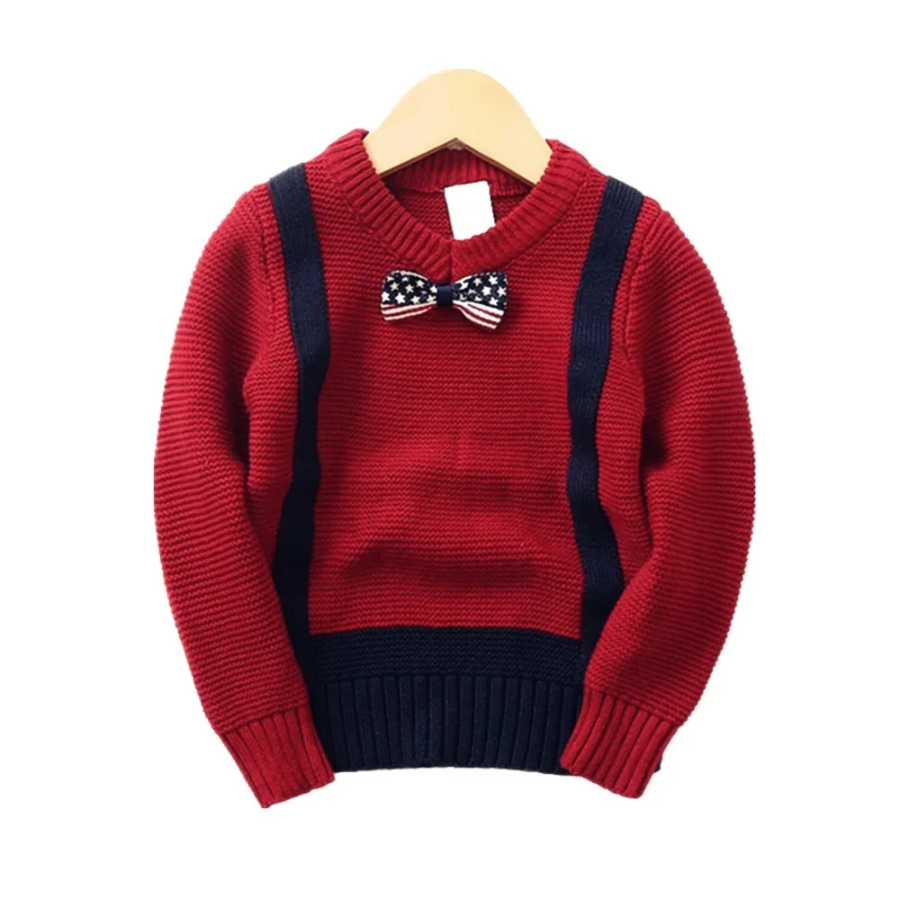 

Auro Mesa Kids Boys Long-Sleeve Gentleman Knit Sweater Bowtie Pullover V-Neck 100% Cotton Wine