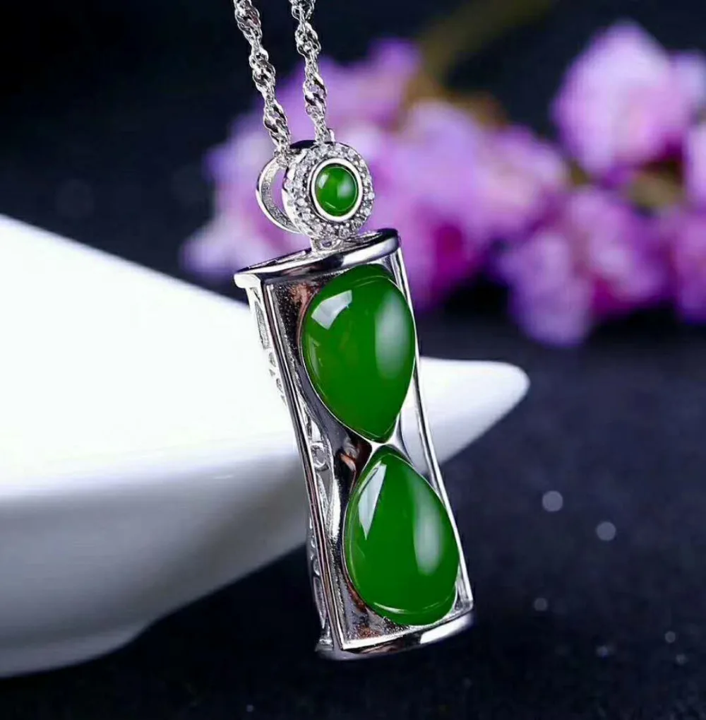 

New Promotional natural Hetian Jasper s925 silver inlaid pendant jade clean fine color beautiful style fashion