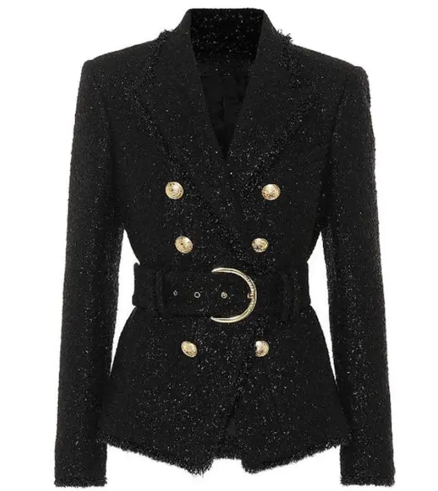 

Hot Selling Glitter Woolen Coat Woman Slim Fit Short Jackets 2019 Autumn Fashion Double-breasted Coat Ladies Suits
