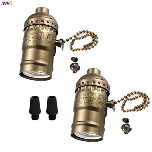 

IWHD Aluminum E27 Lamp Bulb Holder Base Chain Switch Portalampara Vintage Fitting E27 Socket Light Holder Douille Homekit UL CE