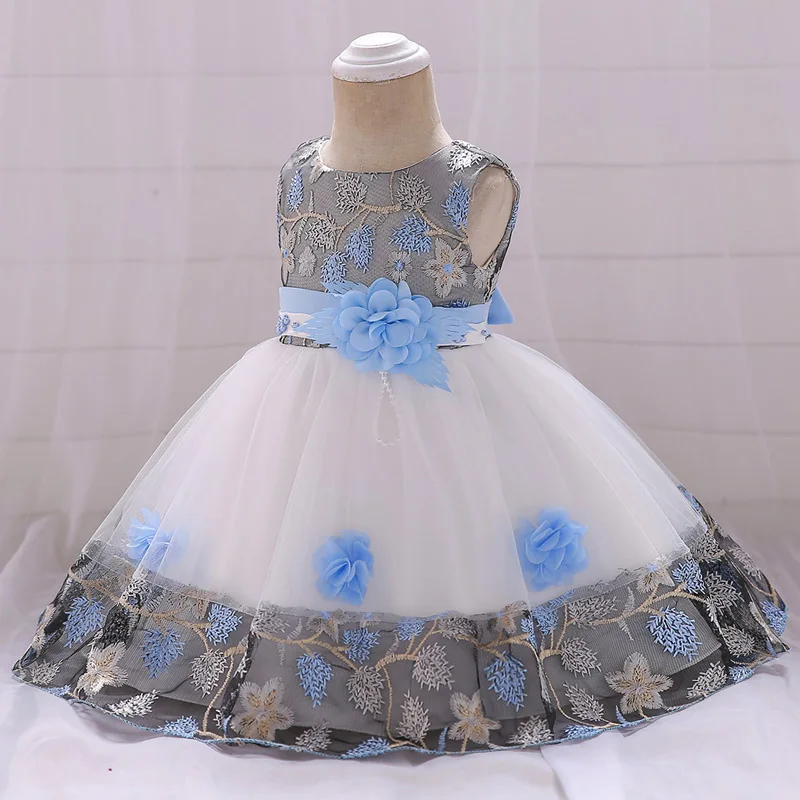 Синий Vestido infantil летние Одежда для маленькой девочки для разного рода вечеринок: свадеб, Платья для девочек, одежда новорожденных Костюмы Платье для первого дня рождения - Цвет: Синий
