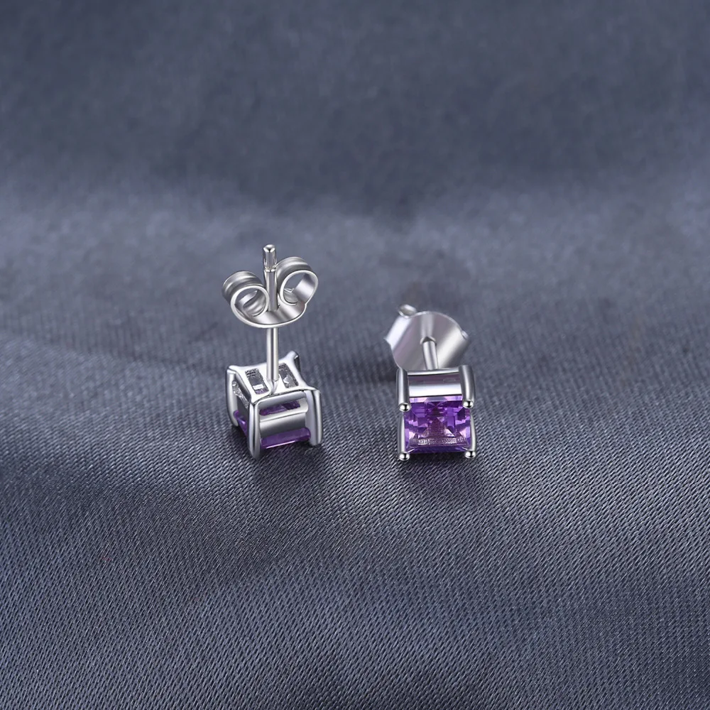 Jewelrypalace квадратный 0.6ct натуральный аметист Серьги-гвоздики Твердые стерлингового серебра 925 высокое качество очарование фиолетовый Серьги для Обувь для девочек