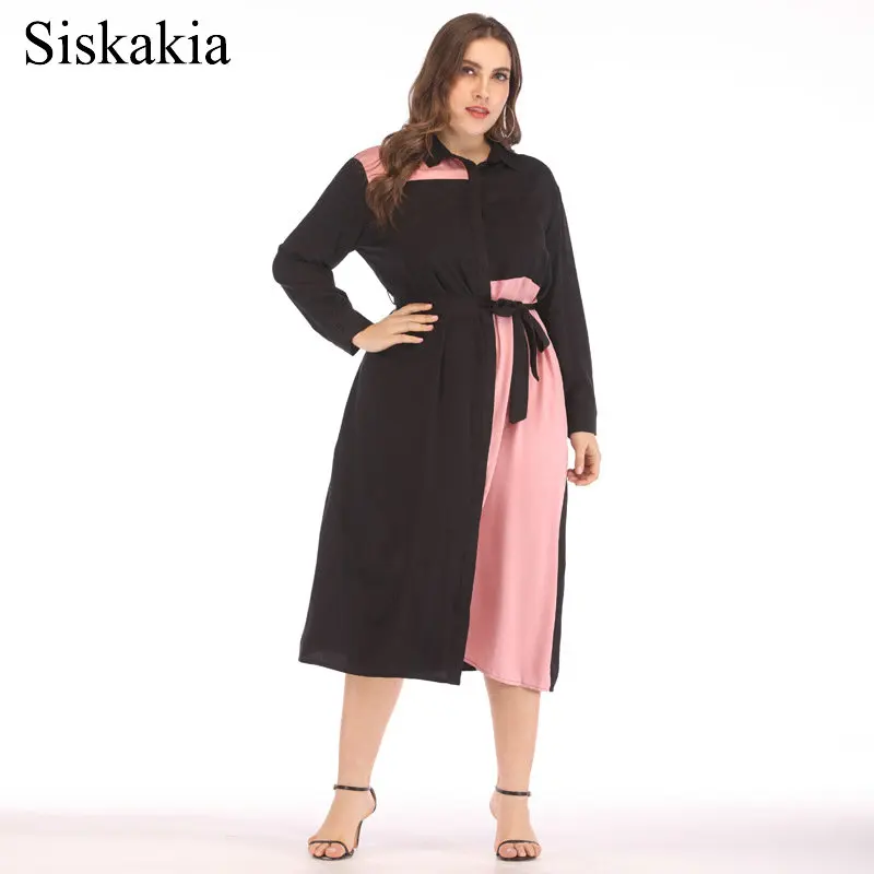 Siskakia/женское платье рубашка розового черного цвета элегантное больших размеров