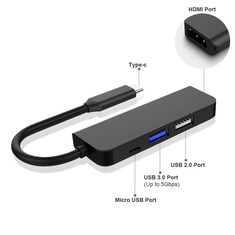 Usb C Hub 4 в 1 многопортовый адаптер Type на 4K Hdmi порт 3 0 и 2 Pd зарядный совместимый с Mackbook