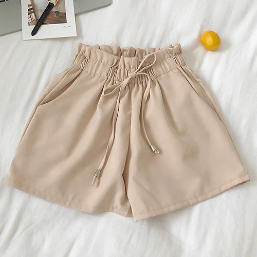 APRICOT Surmiitro однотонные корейские Харадзюку летние шорты женские Модные свободные женские повседневные шорты с карманами и высокой посадкой широкие шорты женские - Цвет: APRICOT