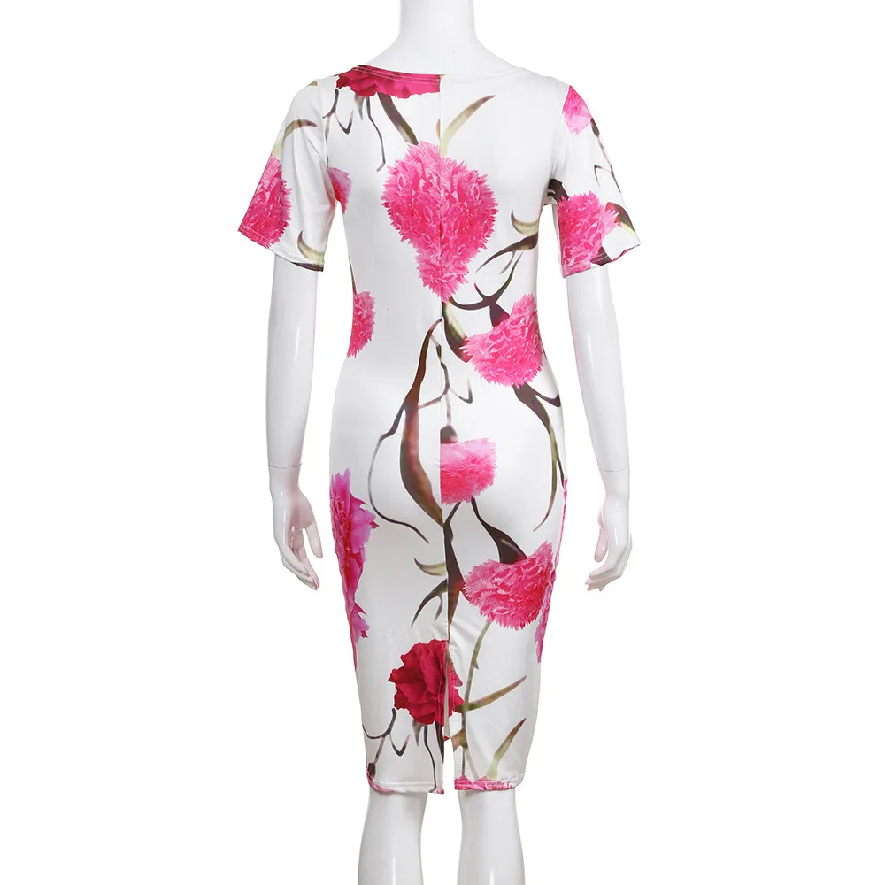 Женское платье карандаш облегающее мини с коротким рукавом и цветочным принтом