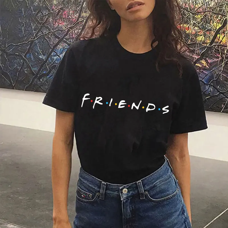 Женские блузки с рисунком из букв FRIENDS черные повседневные топы для девушек и