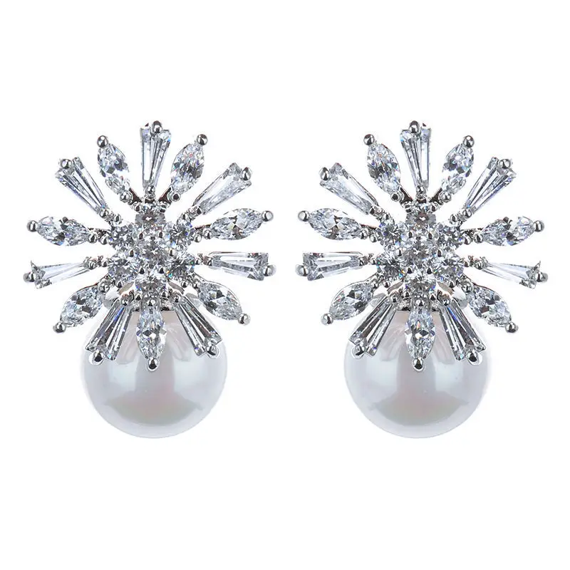 Серьги гвоздики с пресноводным жемчугом в форме цветка|silver plated|silver silverstud earrings silver