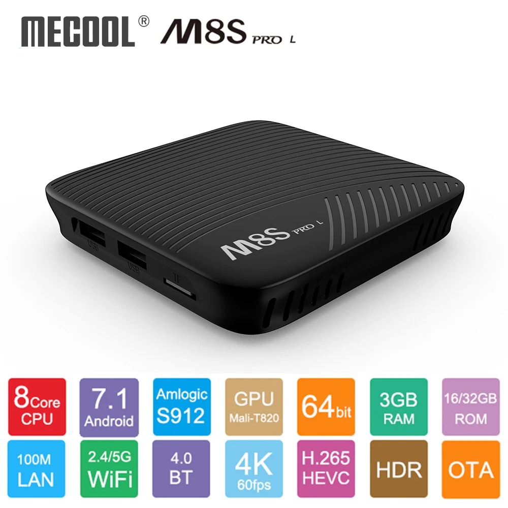 MECOOL M8S PRO L Android 7,1 Amlogic S912 ТВ-приставка Голосовое управление 4K потоковое воспроизведение 3 Гб 16 Гб/32 ГБ медиаплеер 4K HD wifi смарт-ТВ-приставка