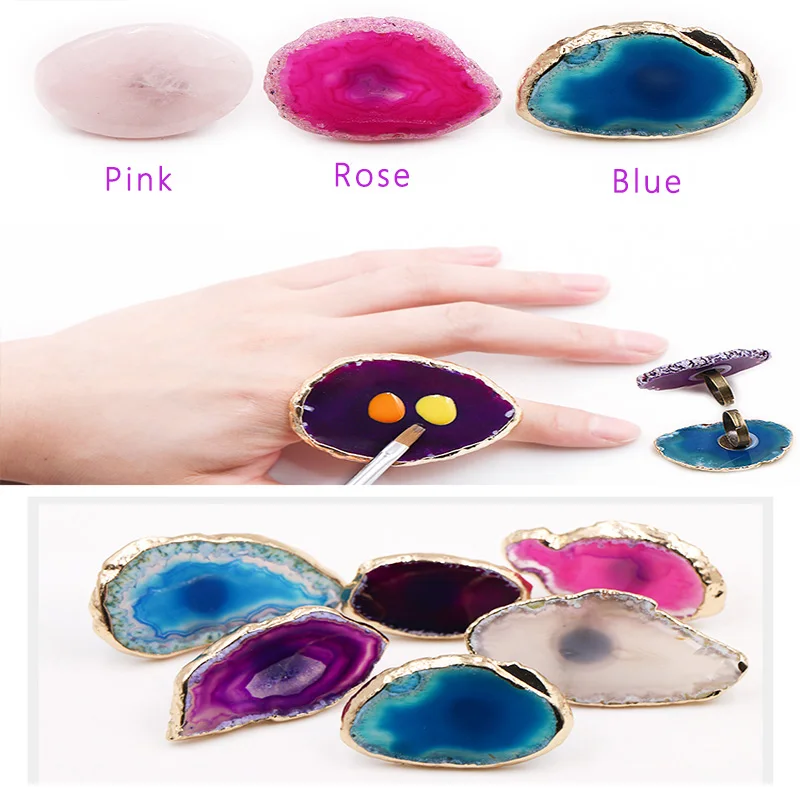 Палитра для маникюра с камнями агата 3 стиля на металлическом кольце.