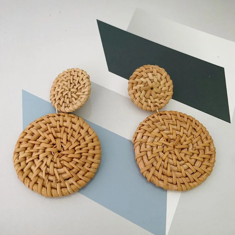 

Geometric Drop Korean Dangle Earrings For Women Girls Oversize Round Rattan Knit 2019 New Style Jewelry Summer Beach Accessories