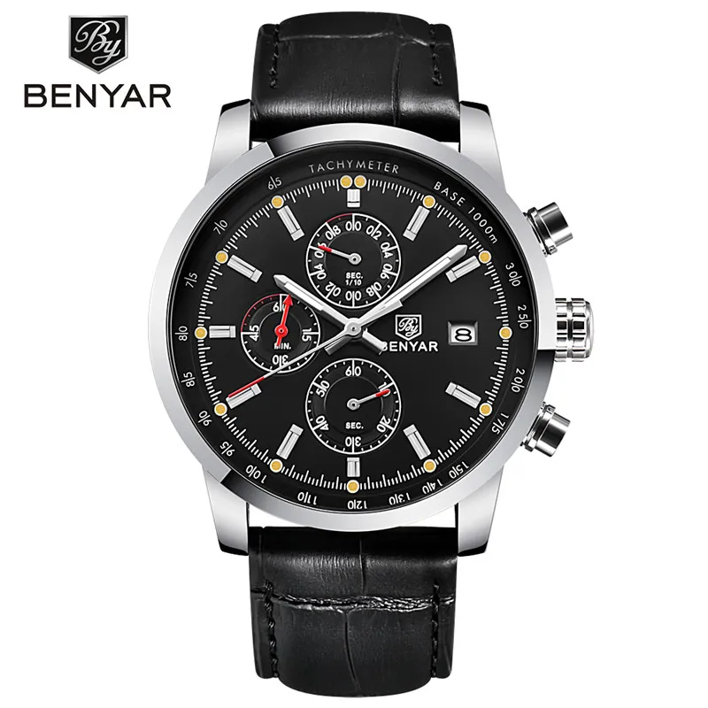 5102C04 without box Relogio Masculino BENYAR часы мужские Топ люксовый бренд хронограф спортивные мужские часы военные кожаные часы кварцевые наручные часы 5102 - Цвет: 5102C04 without box