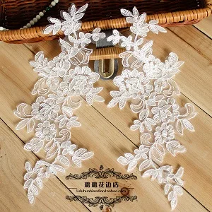 off white 1 шт., 27*12,5 см, свадебные платья, Кружевная аппликация, аксессуары для рукоделия, вышивка, белая, золотая, розовая, серая Кружевная аппликация - Цвет: off white