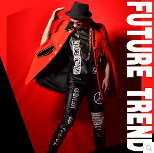 S-5XL! Новинка 2017 Мужская одежда Красный Модный шерстяной плащ singer DJ DS без рукавов