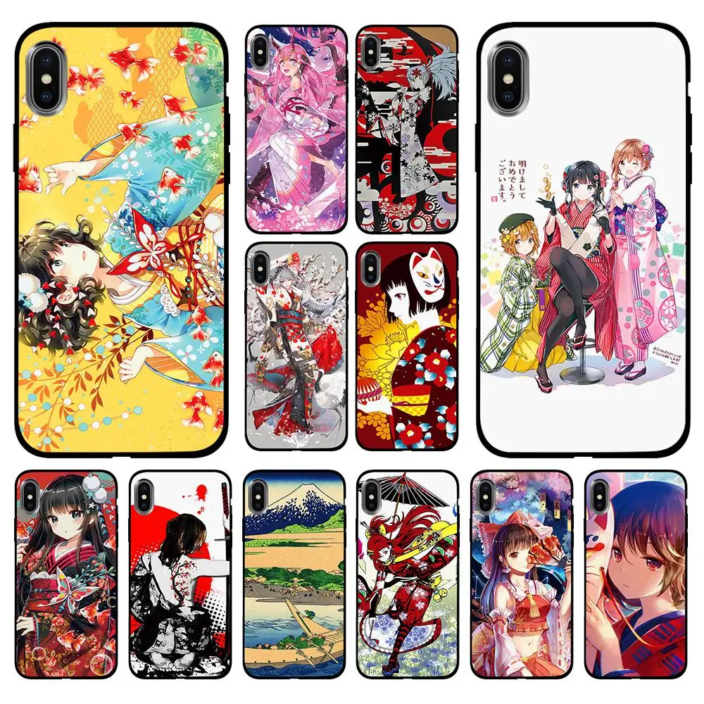 Японские кимоно Аниме Девушка Мягкий ТПУ чехол для Apple iPhone 6 6S 7 8 Plus 5 5S SE X XS MAX XR