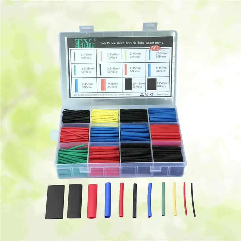 560PCS Heat Shrink Tube 12 Size 2:1 Insulation Kit Electrical Wire Cable for Coding Mechanical Protection Bundling | Инструменты