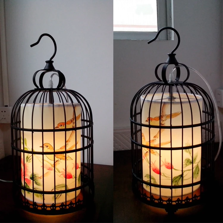 Wrought iron birdcage lamp creative new Chinese antique chandelier hotel restaurant works hand-painted lantern b |