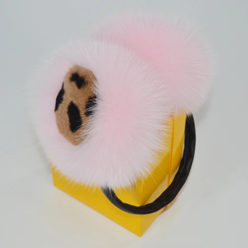 pink Adjustable Genuine Real Fox Fur Earmuff Women Winter Warm Big Fox Fur Plush Ear Muffs Girls Lovely Real Fox Fur Earmuffs - Цвет: pink