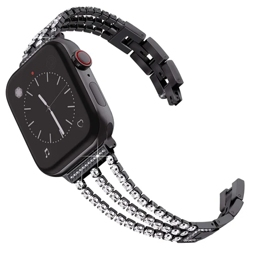 black Браслет для наручных часов Apple Watch, версии 40 мм, 38 мм, 42 мм, 44 мм ремешок с бриллиантами металлический ремешок для наручных часов iWatch серии 5/4/3/2/1 ремешок на запястье - Цвет ремешка: black