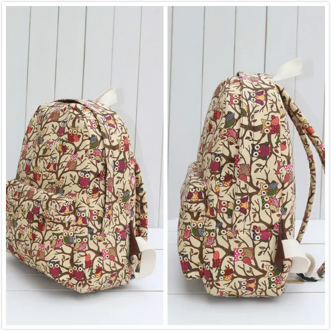 2016 Модный женский рюкзак с совой парусиновые школьные рюкзаки рисунками
