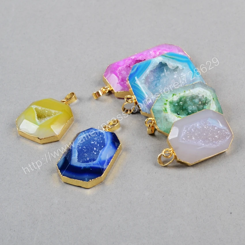 BOROSA 5 шт./лот Радуга восьмиугольник Золото Цвет Кристалл Druzy Geode кулон бусины