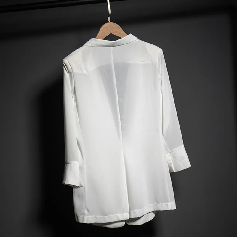 

White Chiffon Suit Jacket Women Spring Summer Slim One button Elegant Outerwear Plus size Solid Casual Ladies Blazers Coat 7XL