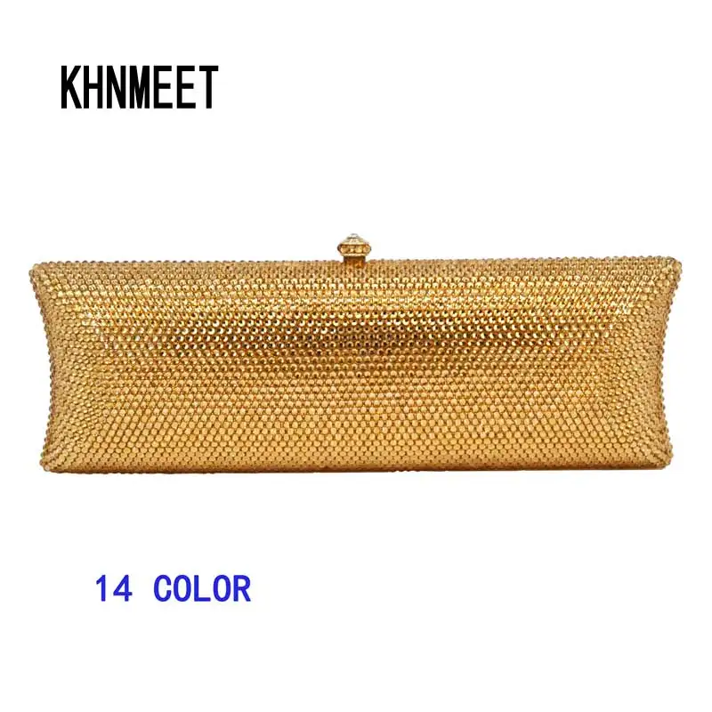 Роскошная модная вечерняя сумка клатч с кристаллами 14 цветов блестящая золотая