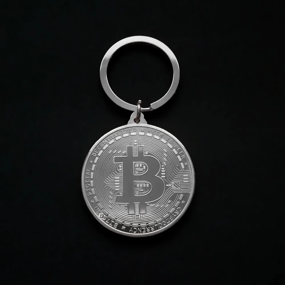 Gold Plated Bitcoin Coin Key Chain BTC Art Collection Silver Rose Color Bit Design Ring Nice Gift | Дом и сад