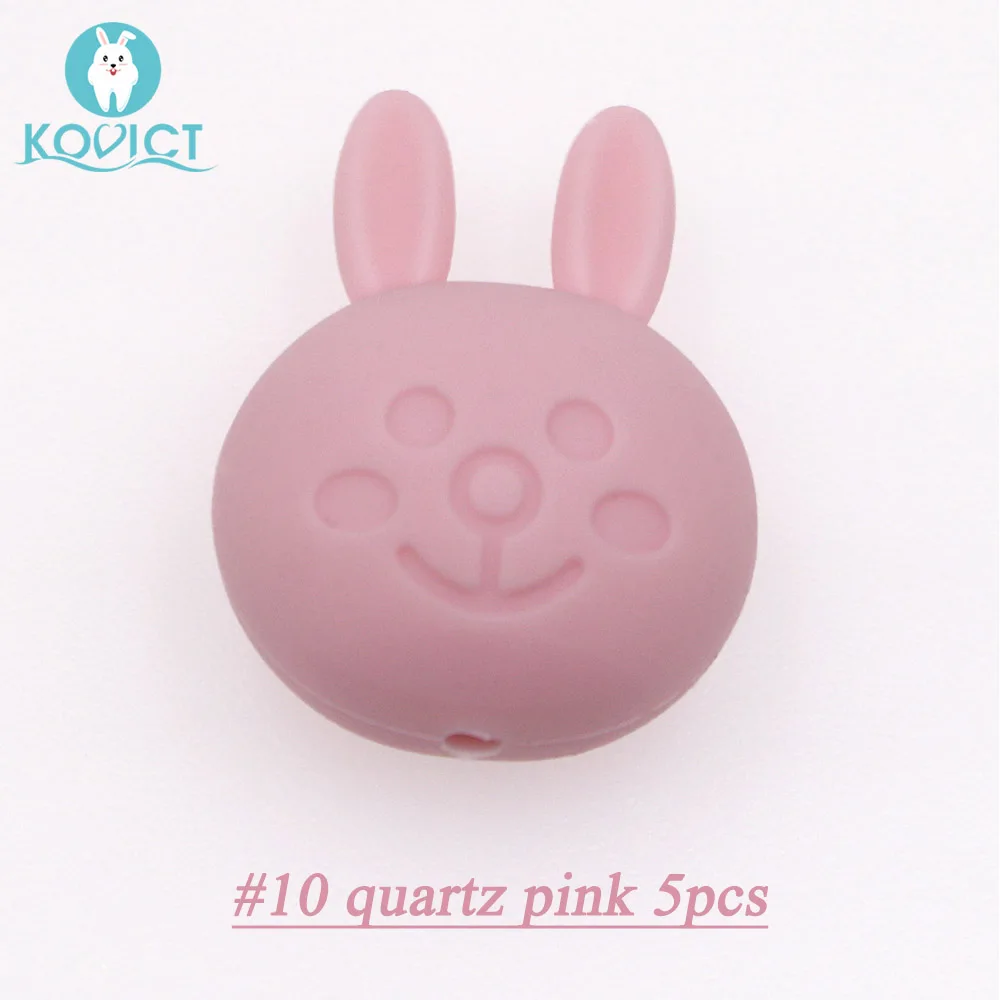 NO.10 quartz pink Kovict, 5 шт./12 шт., силиконовые бусины в виде кролика, грызунов, 23 мм, без бисфенола, пищевого качества, для прорезывания зубов, сделай сам, пустышка, цепочка, пентаграмма, бусина - Цвет: NO.10 quartz pink