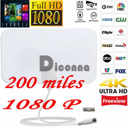 Тонкая плоская антенна HD High Def TV HDTV DTV Sky Link Skylink кабель 1080p Усилитель сигнала ТВ