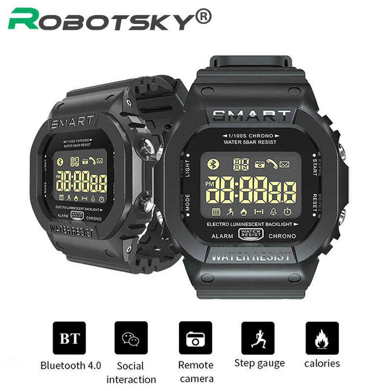 Robotsky EX16T умные часы для мужчин 5ATM водонепроницаемые 18 месяцев ожидания Bluetooth Smartwatch дистанционное управление спортивные шагомер часы