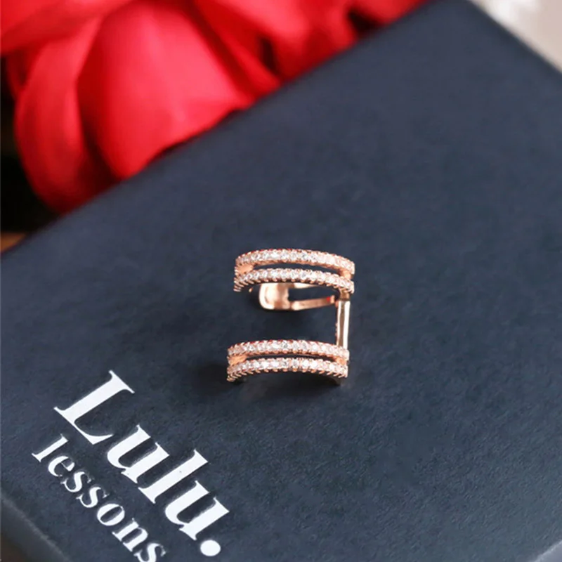 Rose Gold 1 пара ушных манжет, клипсы, серьги без пирсинга, микро-инкрустированные сверла, розовое золото, серебро, ушные клипсы, ушные манжеты, не пирсинг, серьги - Окраска металла: Rose Gold