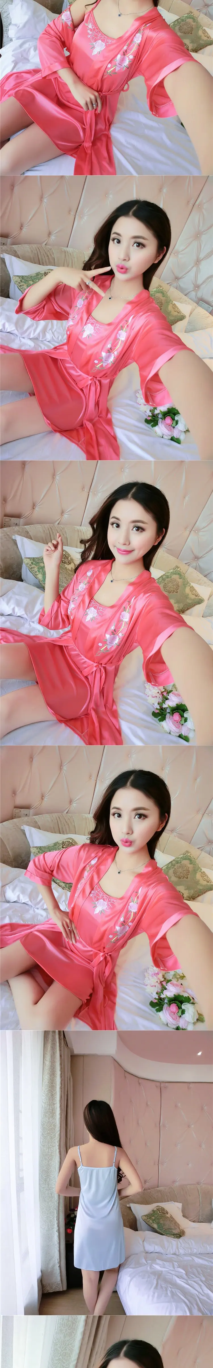 Fdfklak летние шелковые рубашки набор ночной рубашке халат Set Lingerie халат роковой и ночной комплект Для женщин халат и ночь набор q708