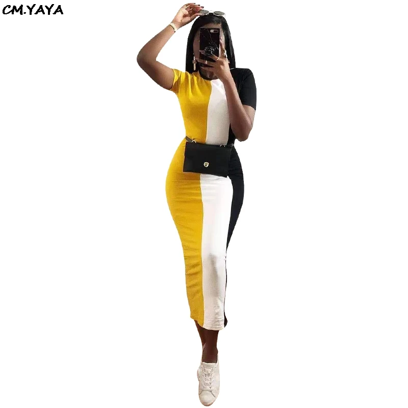 Женское длинное платье карандаш с коротким рукавом и круглым вырезом|Женские