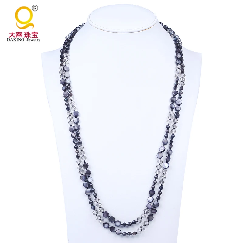 

New arrival summer style shell crystal bead necklace 2 layer long fashion necklace for women jewelry