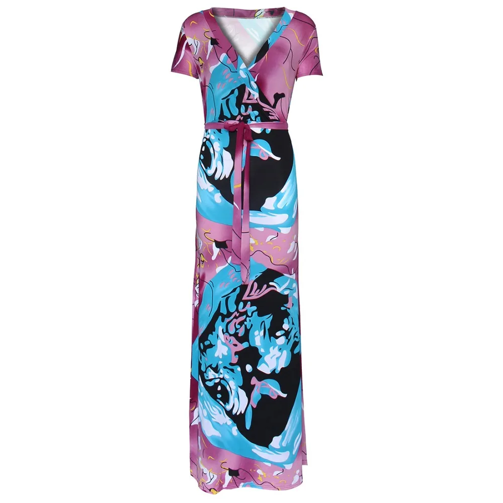 

Woman Dress short Sleeve 5XL summer Plus Size Sexy Dresses Deep V Neck Sashes Party Maxi Dress Elegant