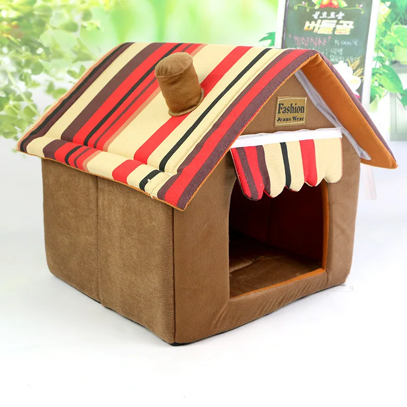 

New Folding Removable Cover Mat Dog House Cat Beds Striped For Small Medium Dogs Pet Products House Pet Beds for Cat