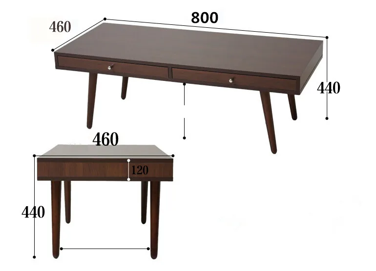 Современный центральный стол с 2 выдвижными ящиками отделанный ореховым орехом
