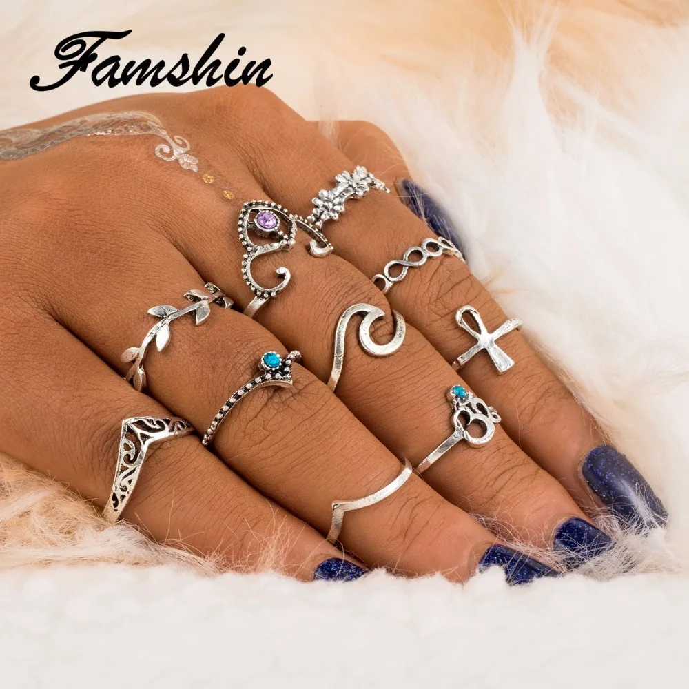 Женское кольцо в богемном стиле FAMSHIN Винтажное с переплетенным цветком и