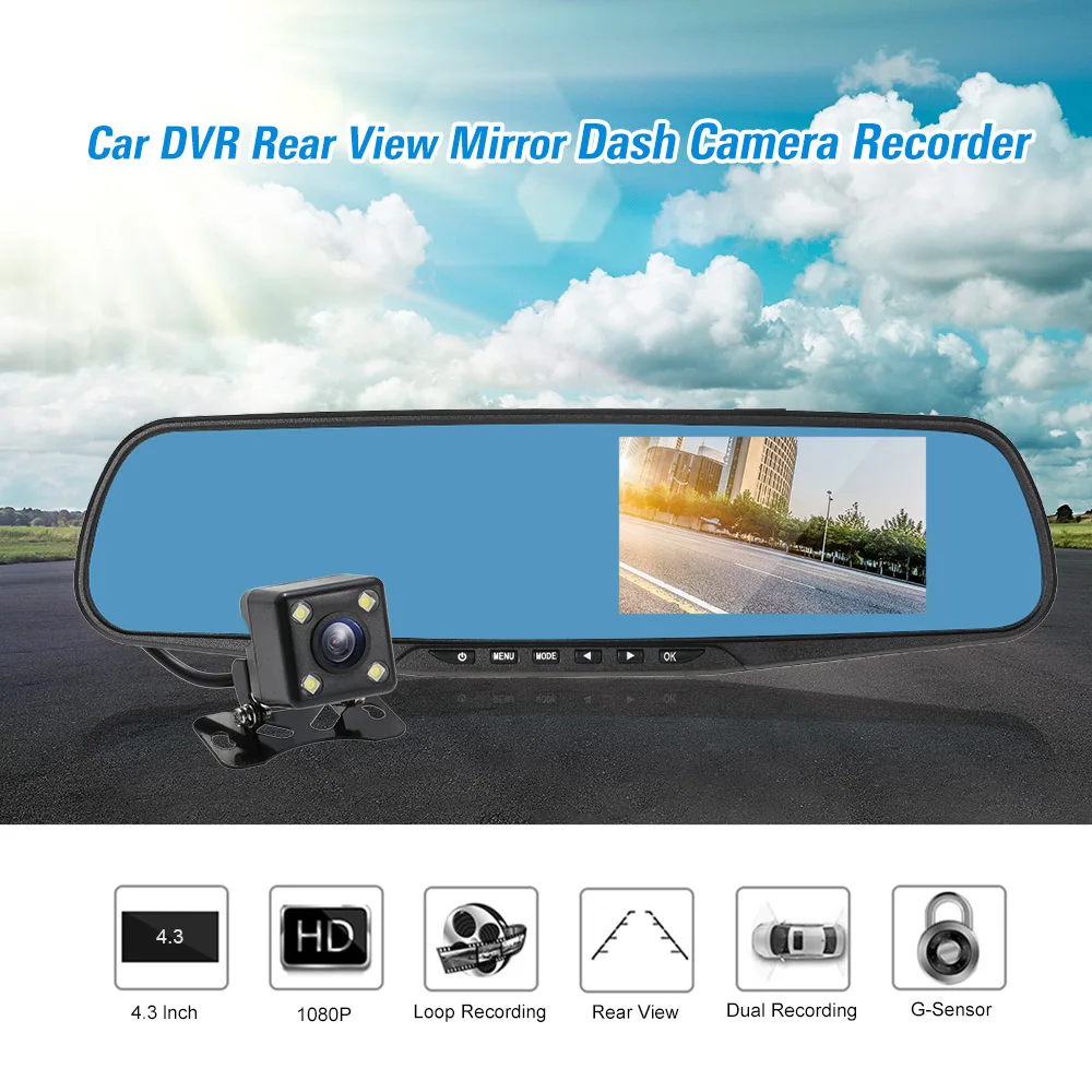 Dashcam DVR Автомобильный видеорегистратор Даш Cam РЕГИСТРАТОР FHD 1080P 4 3 ''Двойной