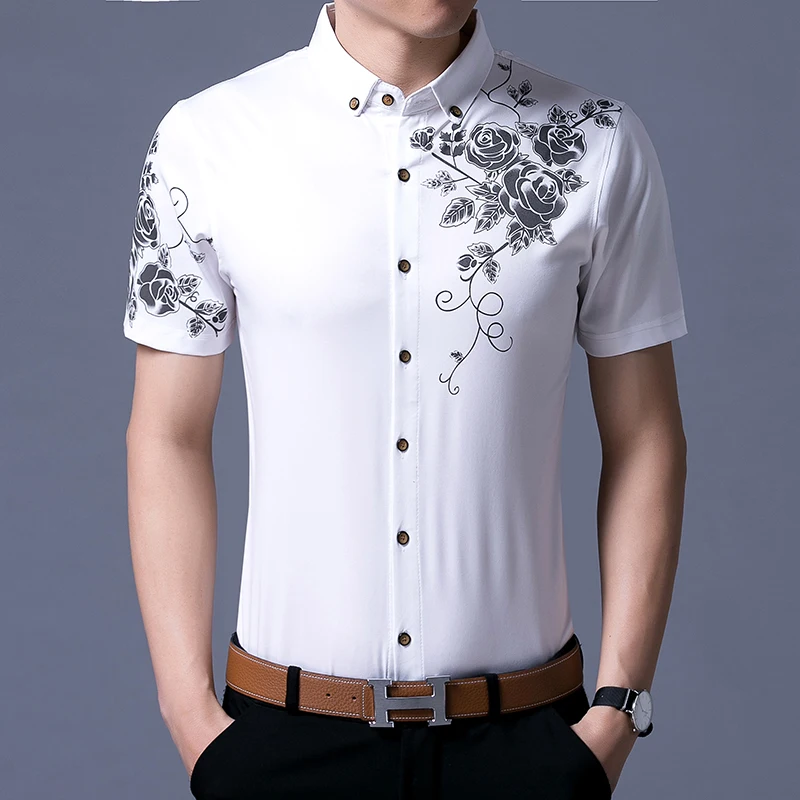 Мужская Цветочная рубашка с коротким рукавом летняя модная дешевая цветочным