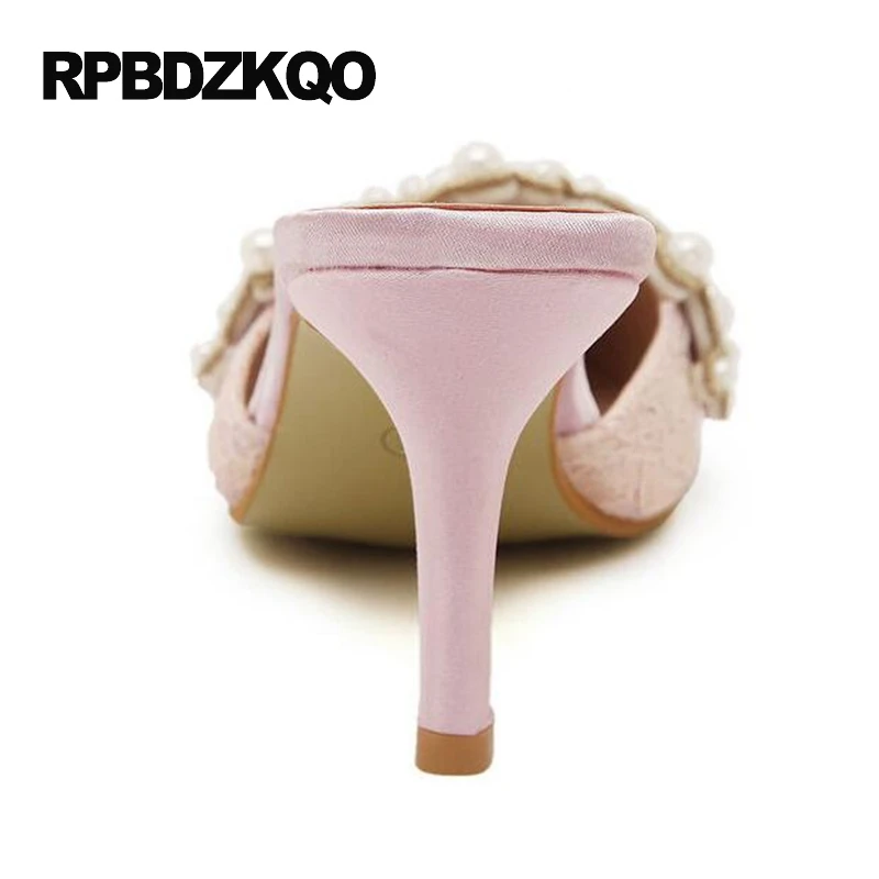 сандалии 2017 жемчужный стилет Мулы домашние тапочки кристалл Женская обувь