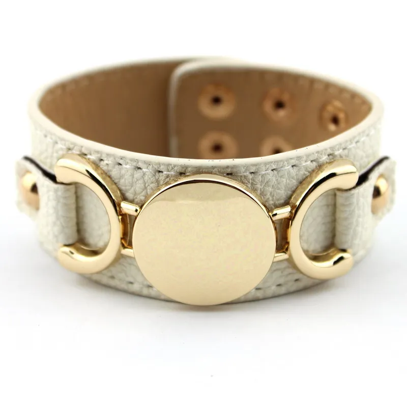 B1596 Gold Cream Новинка, модный кожаный браслет с серебряным покрытием, Женские Подвески, пустой браслет с монограммой, Женские Ювелирные изделия, опт - Окраска металла: B1596 Gold Cream