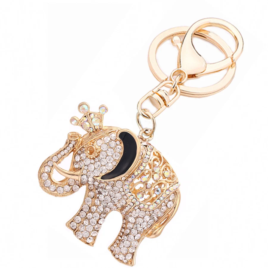 

Creative Charm Gift Fashion Rhinestone Crown Elephant Keychains Car Keyring Bag Key Ring Holder Women Handbag Jewelry R100