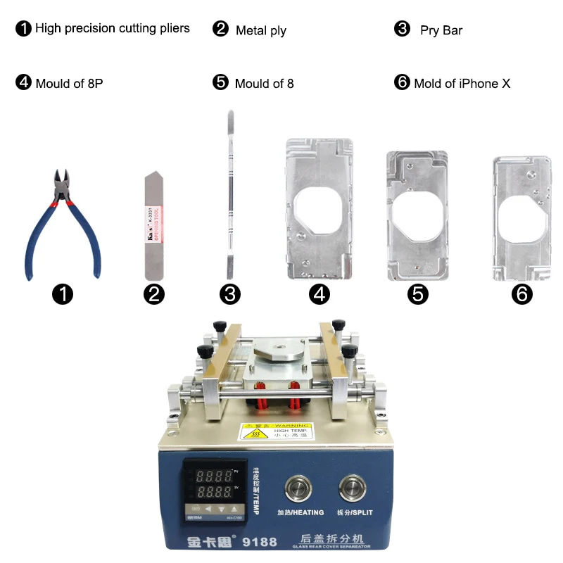 

New hot sale New Phone Glass Rear Cover Separator Machine For iPhone X 8G 8P Crack Back Glass Remover Machine With 3 pcs Mould