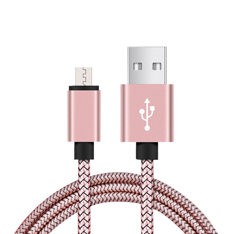 Розовый Прочный Плетеный Нейлоновый Micro USB кабель для samsung Xiaom huawei Micro USB кабель для зарядки и передачи данных Micro USB шнур для зарядного устройства - Цвет: Розовый