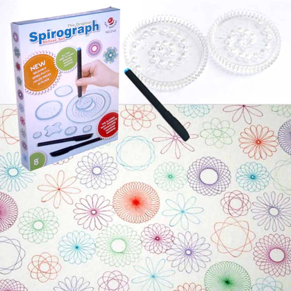 2018 Новый spirograf Делюкс набор дизайн олова Рисование спиральные конструкции